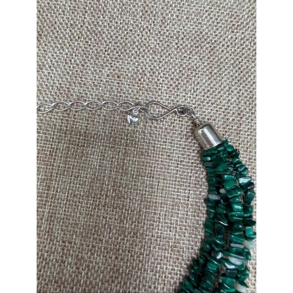 Vintage Sterling Silver Malachite & Mother of Pearl Heart Pendant Necklace Multi - Picture 4 of 9